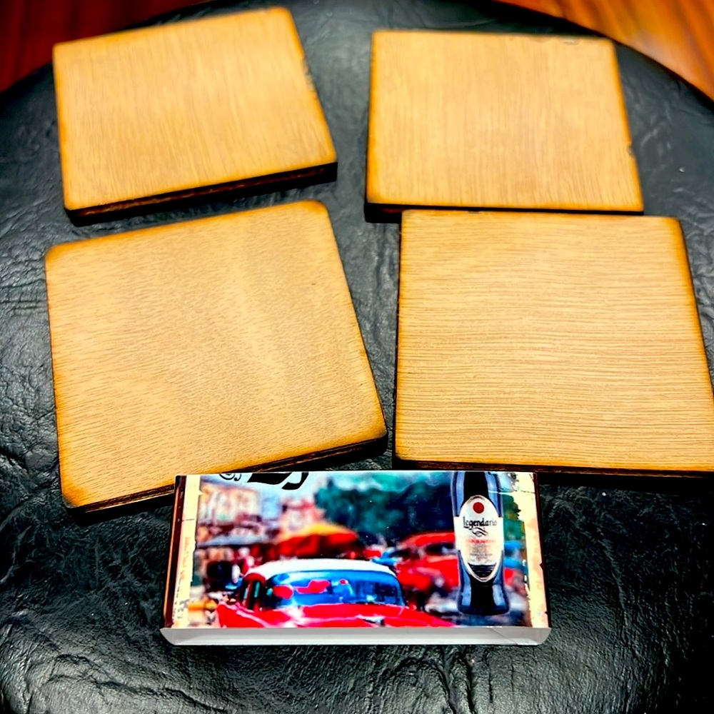 Legendario Ron Cuba, vintage art wooden laminated coaster set, never used - Picture 2 of 3